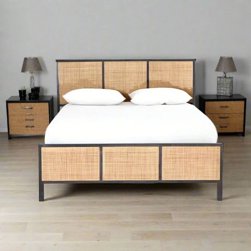 Solid Wood Natural Cane Without Storage Bed - Furnishiaa -  -
